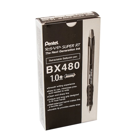 Pentel R.S.V.P. Super RT Retractable Ballpoint Pen, Black, PK12, 12PK BX480A